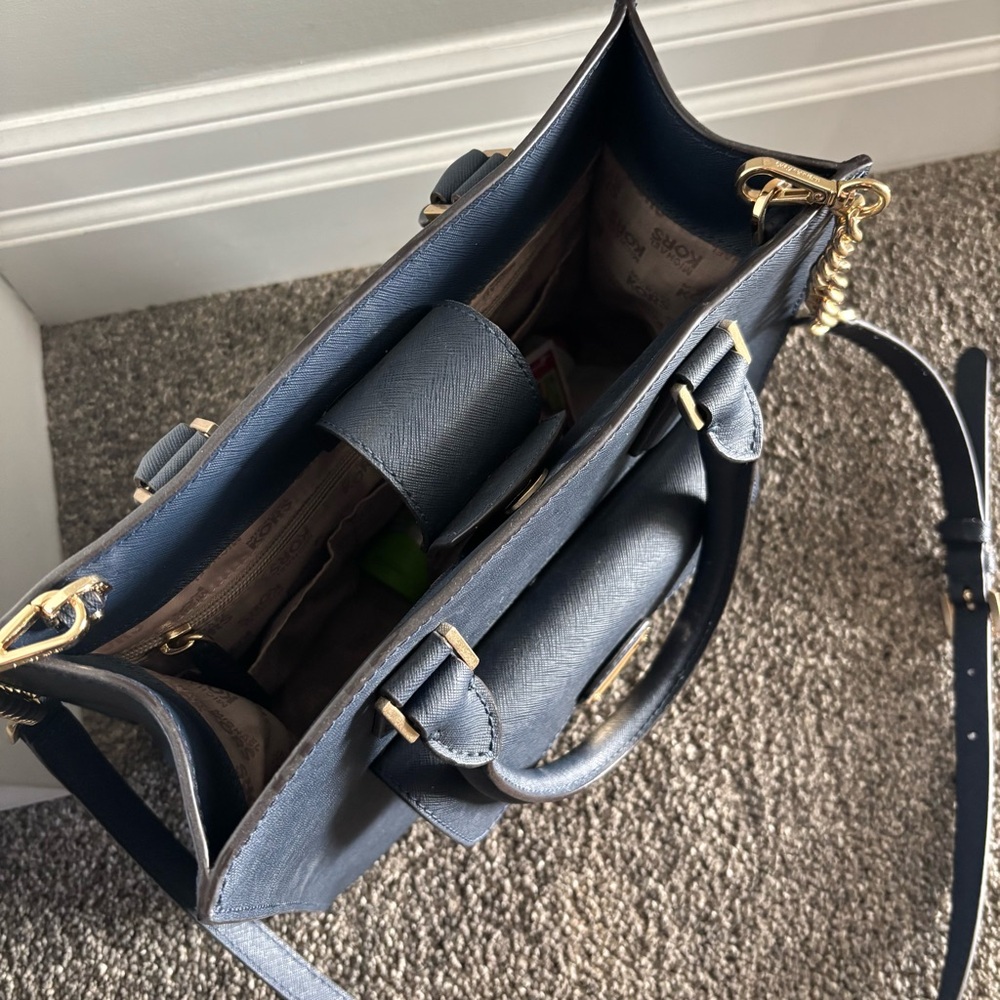 Michael Kors Navy Blue Saffiano Leather Crossbody Satchel - Picture 5 of 9